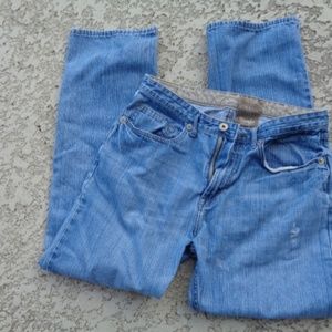 Distressed Wrangler Authentic jeans, wrecked 34X32